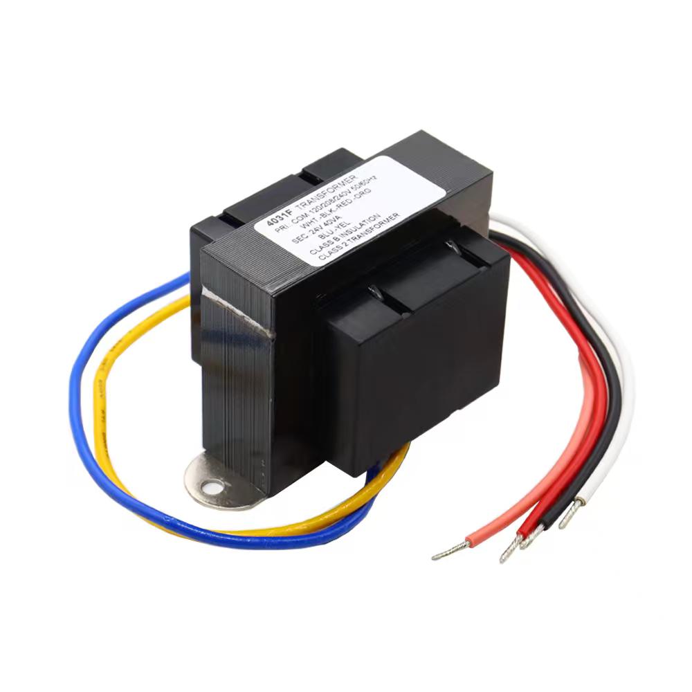 Transformer with colored leads, angled view