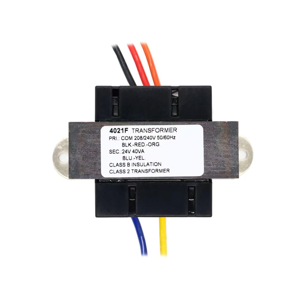 Transformer front view with specification label