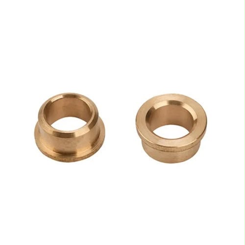 Two flanged metal bushes